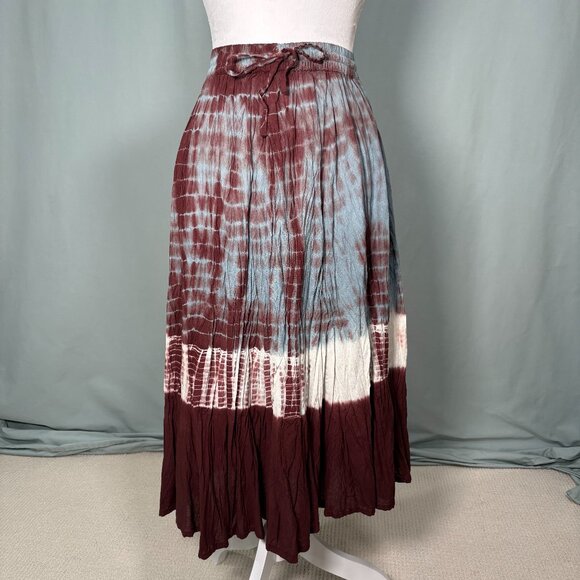 J Gee Bohemian Tie-Dye Crinkled Midi Skirt M Hippie Gypsy Airy Flowy Elastic - Picture 1 of 12